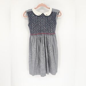 Bois De Rose France Girls Smocked Striped Hand Embroidered Collared Dress Size 8